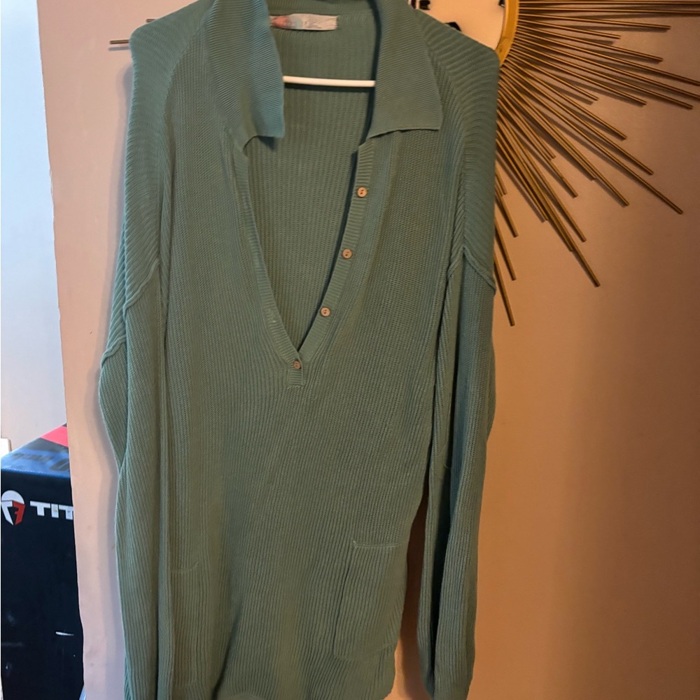 Free People Oversized Green Knit Sweater Romper - Picture 2 of 4